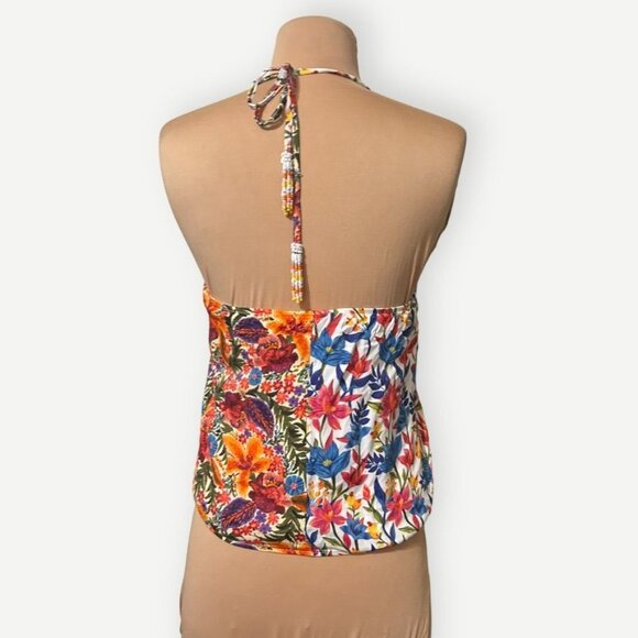 Farm Rio Spliced HalterTop XS Multi Beaded Tie Anthropologie EUC Summer Boho - Picture 4 of 10
